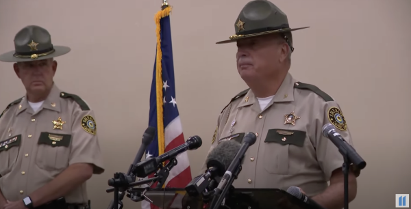 Laurel County Sheriff John Root speaks at a media briefing, providing updates on the I-75 shooting investigation in Laurel County. Photo from the livestream by WHAS11.